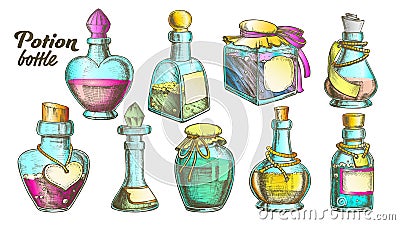 Potion Bottles Color Collection Set Vector Vector Illustration