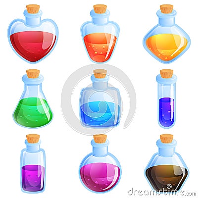 Potion Bottles For Match Three Puzzle Game Vector Illustration