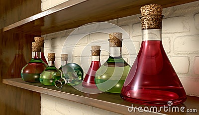 Potion Bottles On A Shelf Stock Photo