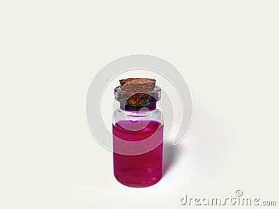 Potion with pink liquid. Alchemy set with flask. small glass bottle with colored liquid for game role play. magic potions with Stock Photo