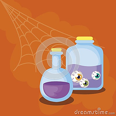 potions magic in scene halloween Cartoon Illustration