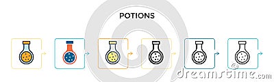 Potions vector icon in 6 different modern styles. Black, two colored potions icons designed in filled, outline, line and stroke Vector Illustration