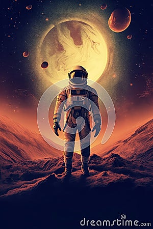 Astronaut alone on alien planet. Generative AI Stock Photo