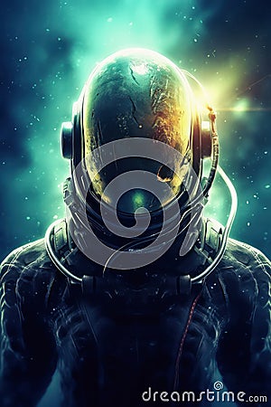 Astronaut alone on alien planet. Generative AI Stock Photo