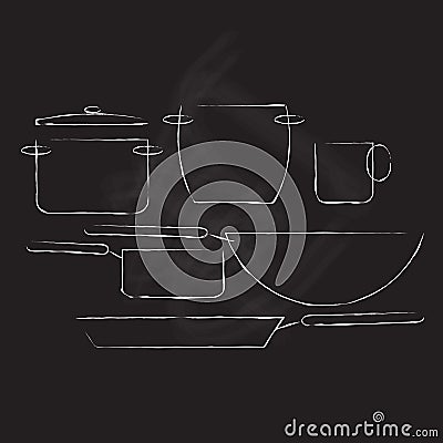 Pots pans and wok Vector Illustration