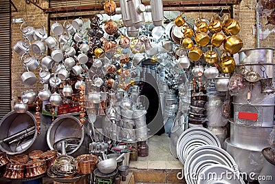 Pots store in old bazar Stock Photo