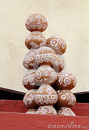 Pots with traditional Rajasthani painting Stock Photo