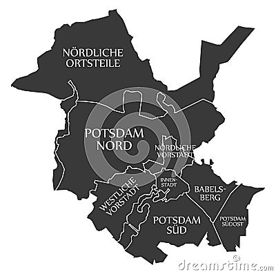 Potsdam City Map Germany DE labelled black illustration Vector Illustration