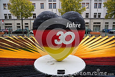 Old sewer in Potsdam Yorckstrasse is prepared and decorated for the 30th anniversary of the reunification of Germany Editorial Stock Photo