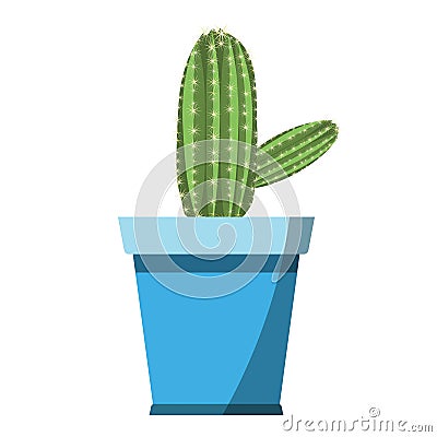 Potted cute cactus vector in blue flower pot isolated on white background Vector Illustration