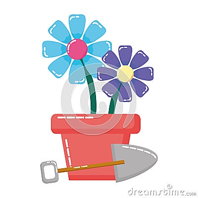 Potted flowers shovel Vector Illustration