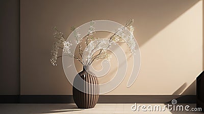 Potted Plant Adorning a Brown Wall: Enhancing Spaces with Natural Beauty. Stock Photo