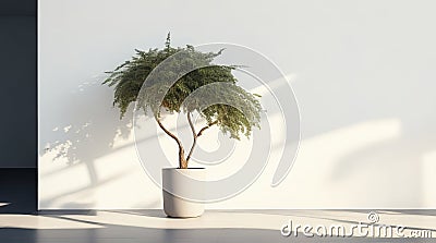 Potted Plant Adorning a White Wall: Enhancing Spaces with Natural Beauty. Stock Photo