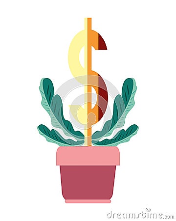 Potted plant gold dollar Vector Illustration