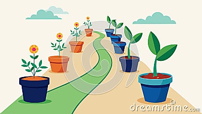 Potted plants line the pathways of the garden each one dedicated to a different aspect of the Juneteenth celebration Vector Illustration