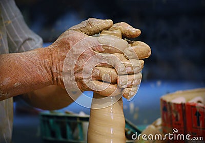 Potter hands modelling Stock Photo