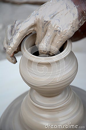 Potter making diyas clay pot before diwali festival Stock Photo