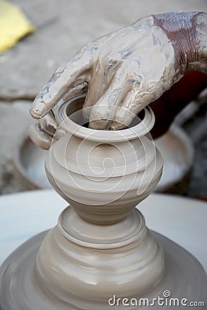 Potter making diyas clay pot before diwali festival Stock Photo