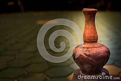 Pottery antique jars to decorate the garden look beautiful. Stock Photo