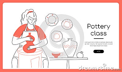 Pottery class - modern line design style isometric illustration Cartoon Illustration