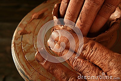 Pottery craftmanship clay pottery hands work Stock Photo