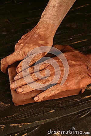 Pottery craftmanship potter hands work clay Stock Photo