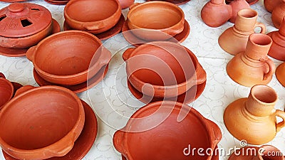 Pottery for everyday use: pot, bowl and plate, Ecuador Stock Photo