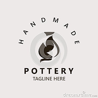 Pottery logo design handmade, creative traditional mug craft concept inspiration nature workshop template Vector Illustration