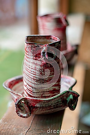 Pottery manufacturing , traditional handcraft workers in Romanian village of Horezu , Unesco heritage Editorial Stock Photo