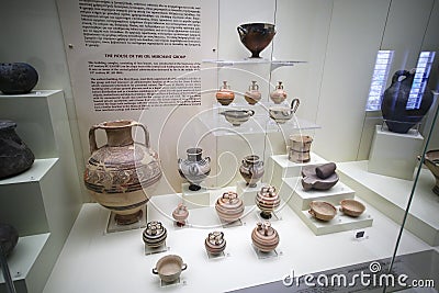 Pottery in museum of Mycenae Editorial Stock Photo