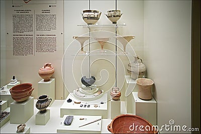 Pottery in museum of Mycenae Editorial Stock Photo