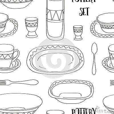 Pottery set pattern Vector Illustration