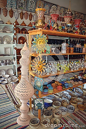 Pottery shop in Guellala town, Djerba Island, Tunisia Editorial Stock Photo