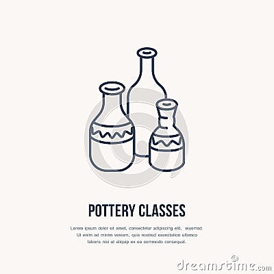 Pottery workshop, ceramics classes line icon. Clay studio tools sign. Hand building, sculpturing equipment shop sign Vector Illustration