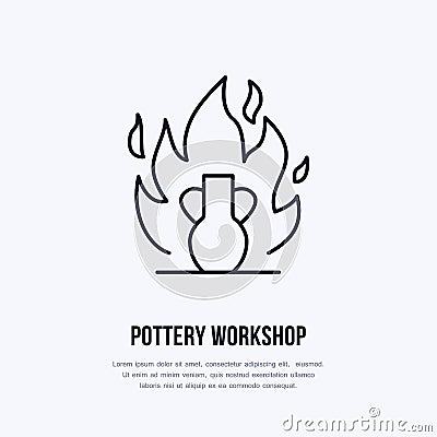 Pottery workshop, ceramics classes line icon. Clay studio tools sign. Hand building, sculpturing equipment shop sign Vector Illustration