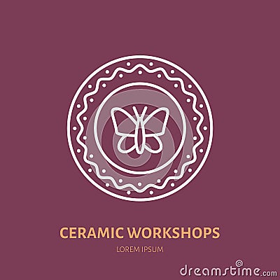 Pottery workshop, ceramics classes line icon. Clay studio tools sign. Hand building, sculpturing equipment shop sign Vector Illustration