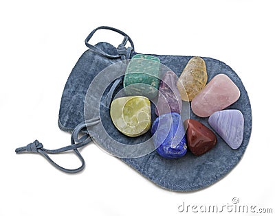 Pouch with Chakra Crystal Set Stock Photo