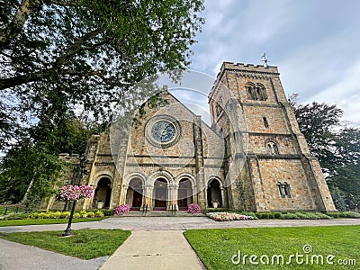 Horizontal view of the historic Vassar Chapel, a Norman revival structure with touches of Editorial Stock Photo