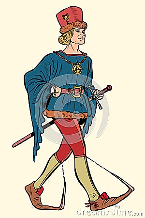 Poulaines worn, medieval man 15th century Vector Illustration