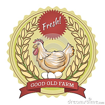 Poultry farm badge, chicken and eggs Vector Illustration