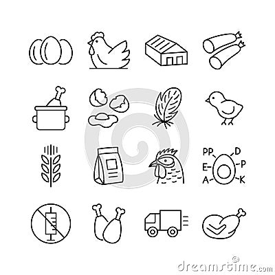 Poultry farm icon set. Editable stroke. Vector illustration Vector Illustration