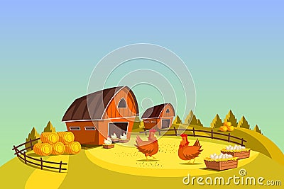 Poultry farm landscape vector banner or background Vector Illustration