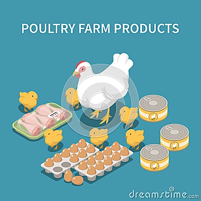 Poultry Farm Products Isometric Background Vector Illustration