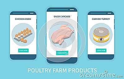 Poultry Farm Products Mobile App Concept Vector Illustration