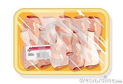 Poultry freeze in polyethylene packing for best storage, preservation and transportation meat. Vector Illustration
