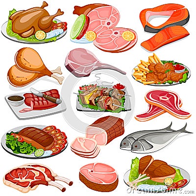 Poultry and Meat Product Food Collection Vector Illustration