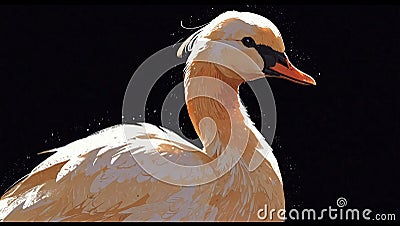 poultry, a swan on a black background artificial intelligence generator, , neural network image background for the Stock Photo