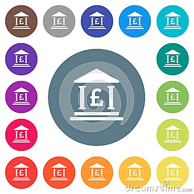 Pound bank office flat white icons on round color backgrounds Stock Photo