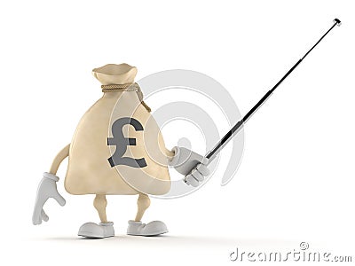 Pound money bag character aiming with pointer stick Stock Photo