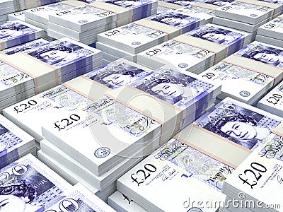 Pound money. Pound sterling banknotes. 20 GBP pounds bills Editorial Stock Photo